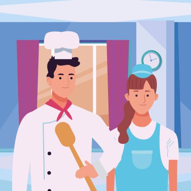 Profesyoneller işçiler çift gülümseyen karikatürler