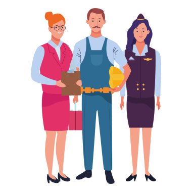 Profesyoneller işçi karakterleri çizgi film gülümseyen