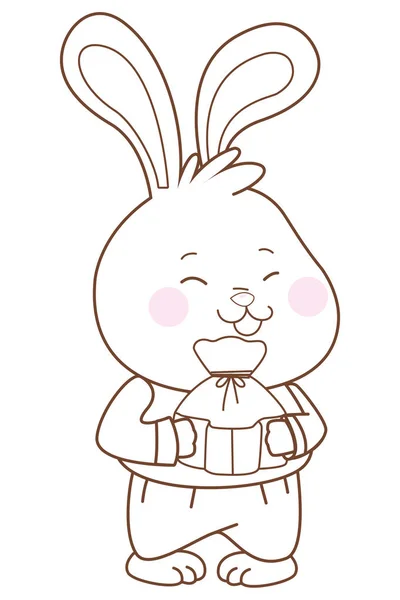 Siyah beyaz sonbahar ortası sevimli tavşan karikatür — Stok Vektör