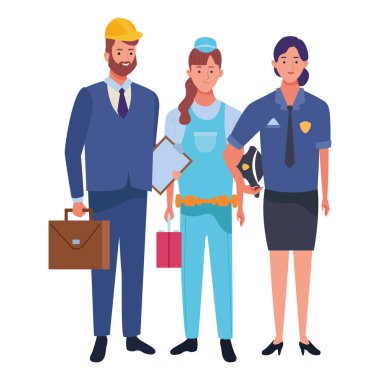 Profesyoneller işçi karakterleri çizgi film gülümseyen