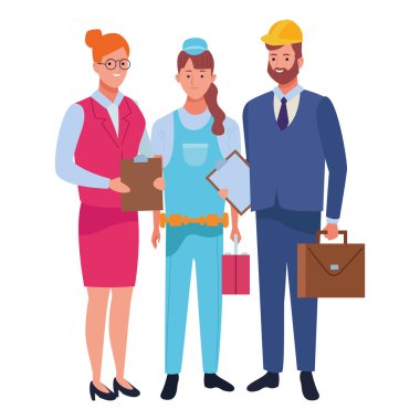 Profesyoneller işçi karakterleri çizgi film gülümseyen