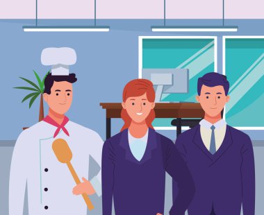 Profesyoneller işçi karakterleri çizgi film gülümseyen