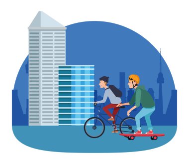 Bisiklet ve kaykay ile gençler