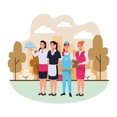 Profesyoneller işçiler karikatürler gülümseyen