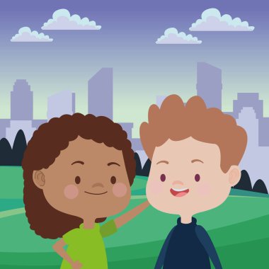 Sevimli mutlu çocuklar eğlenceli karikatürler sahip