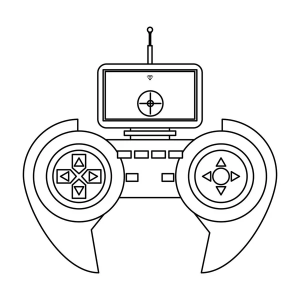 Dibujos animados de control remoto de drones de aire en blanco y negro — Vector de stock