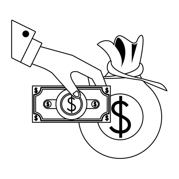 Ahorro de dinero negocio finanzas dibujos animados en blanco y negro — Vector de stock