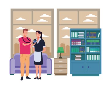 Profesyoneller işçiler çift gülümseyen karikatürler