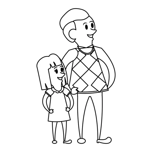 Pais dia celebração da família desenhos animados em preto e branco —  Vetores de Stock