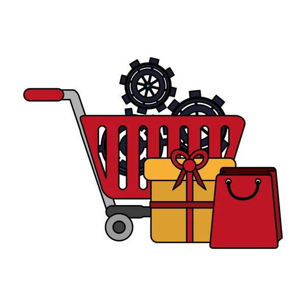 Shopping online e-commerce vendita cartone animato — Vettoriale Stock