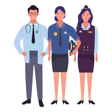 Profesyoneller işçi karakterleri çizgi film gülümseyen