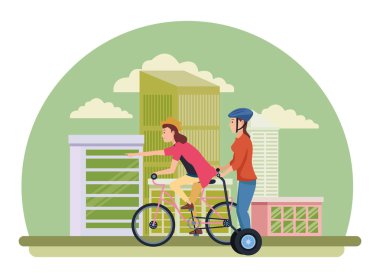 arkadaşlar bisiklet ve elektrikli scooter ile sürme