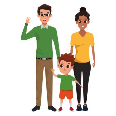 Aile bireyleri ve çocuk karikatürleri