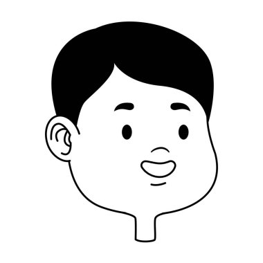 Siyah beyaz yüz karikatürler gülümseyen sevimli genç çocuk