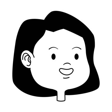 Siyah beyaz yüz karikatür gülümseyen güzel genç kız