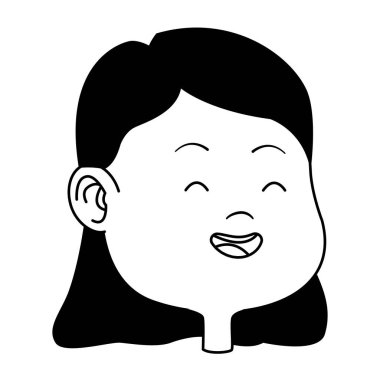 Siyah beyaz yüz karikatür gülümseyen güzel genç kız