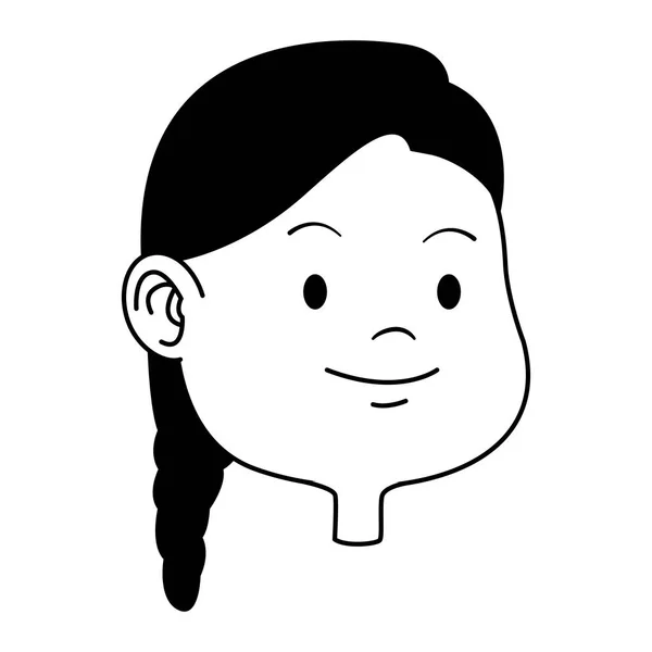 Belle jeune fille sourire visage dessin animé en noir et blanc — Image vectorielle