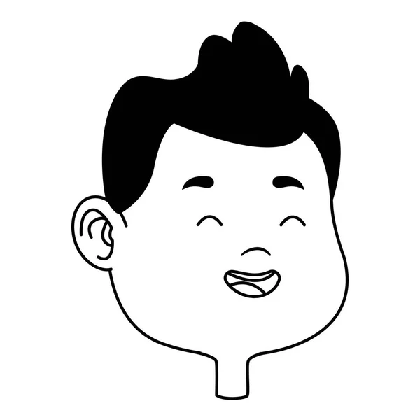 Mignon jeune garçon souriant visage dessins animés en noir et blanc — Image vectorielle