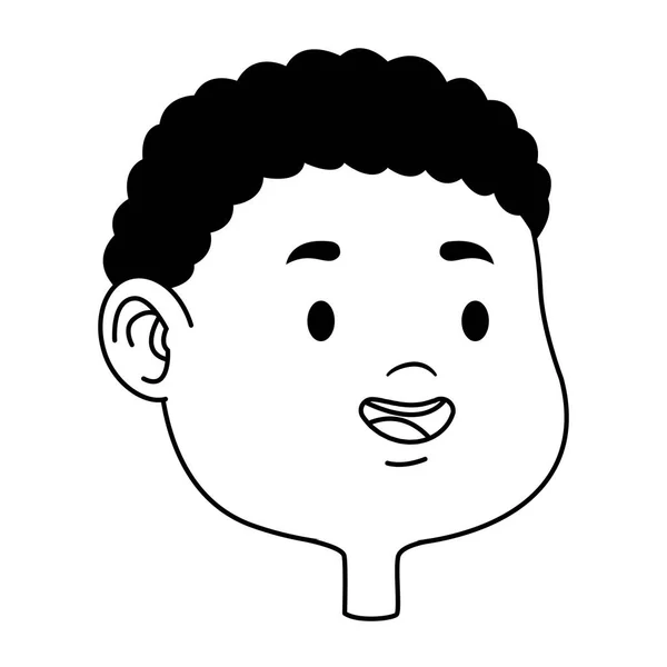 Bonito menino sorridente rosto desenhos animados em preto e branco — Vetor de Stock