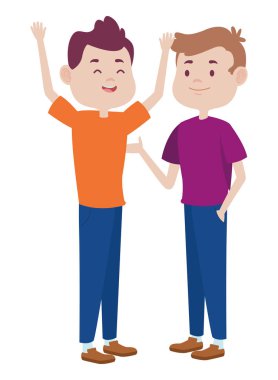 Gençler arkadaşlar gülümseyen ve karikatürler tebrik