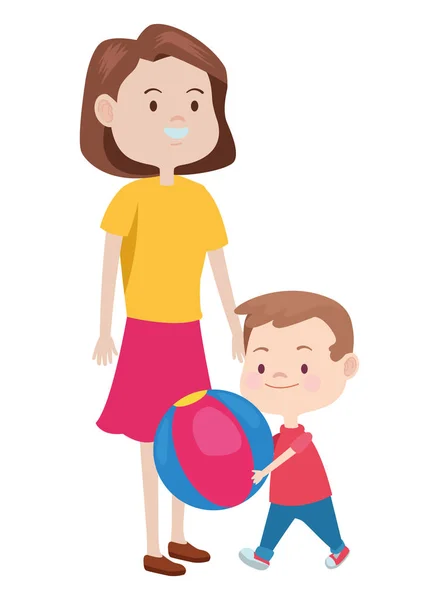 Família mãe solteira com crianças desenhos animados — Vetor de Stock