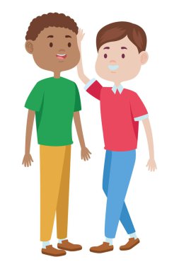 Gençler arkadaşlar gülümseyen ve karikatürler tebrik