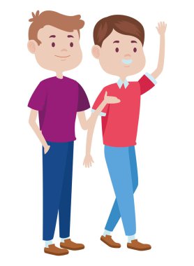 Gençler arkadaşlar gülümseyen ve karikatürler tebrik