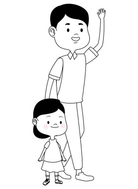 Siyah beyaz çocuk karikatürler ile Sungle baba