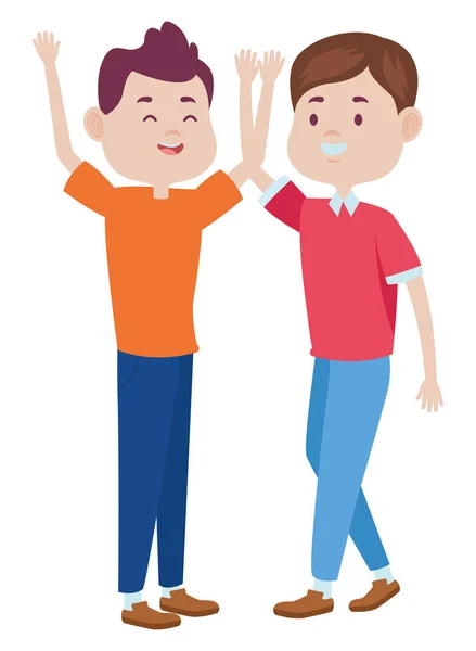 Adolescentes amigos sonriendo y saludando dibujos animados — Vector de stock