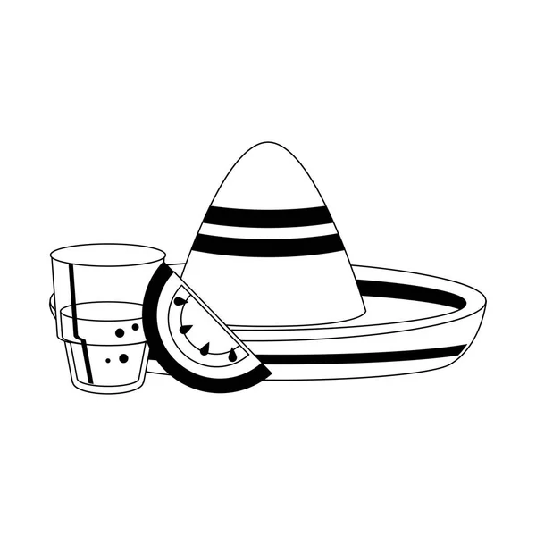 Culture mexicaine et aliments dessins animés en noir et blanc — Image vectorielle