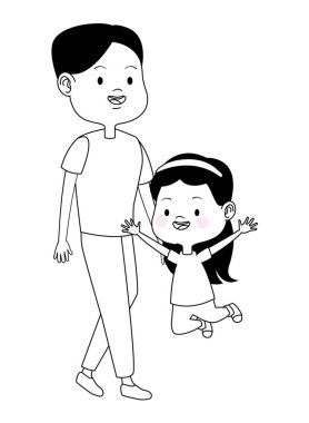 Siyah beyaz çocuklu aile tek anne karikatür