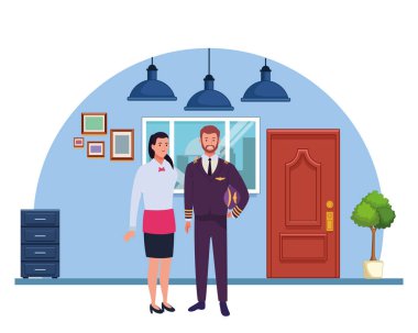 Profesyoneller işçiler çift gülümseyen karikatürler