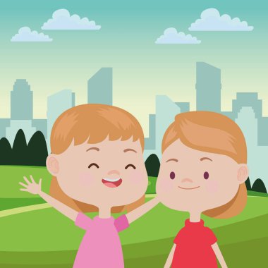 Sevimli mutlu çocuklar eğlenceli karikatürler sahip