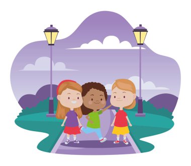 Sevimli mutlu çocuklar eğlenceli karikatürler sahip