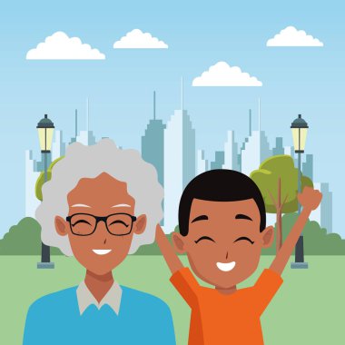 Aile dedesi ve çocuk karikatürler