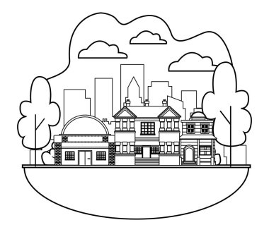 Kentsel binalar ve şehir mimarisi siyah beyaz