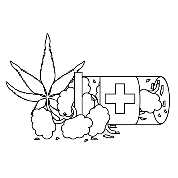 Cannabis martihuana sativa hemp cartoon in black and white — Stock Vector