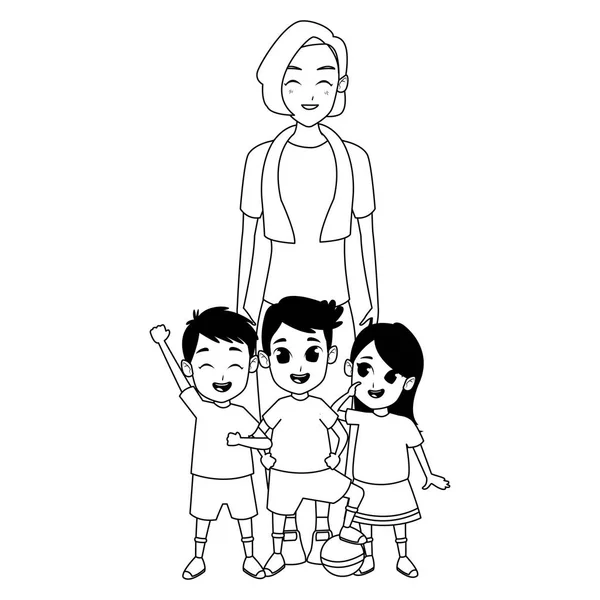 家庭祖母与孙子卡通在黑色和白色 — 图库矢量图片