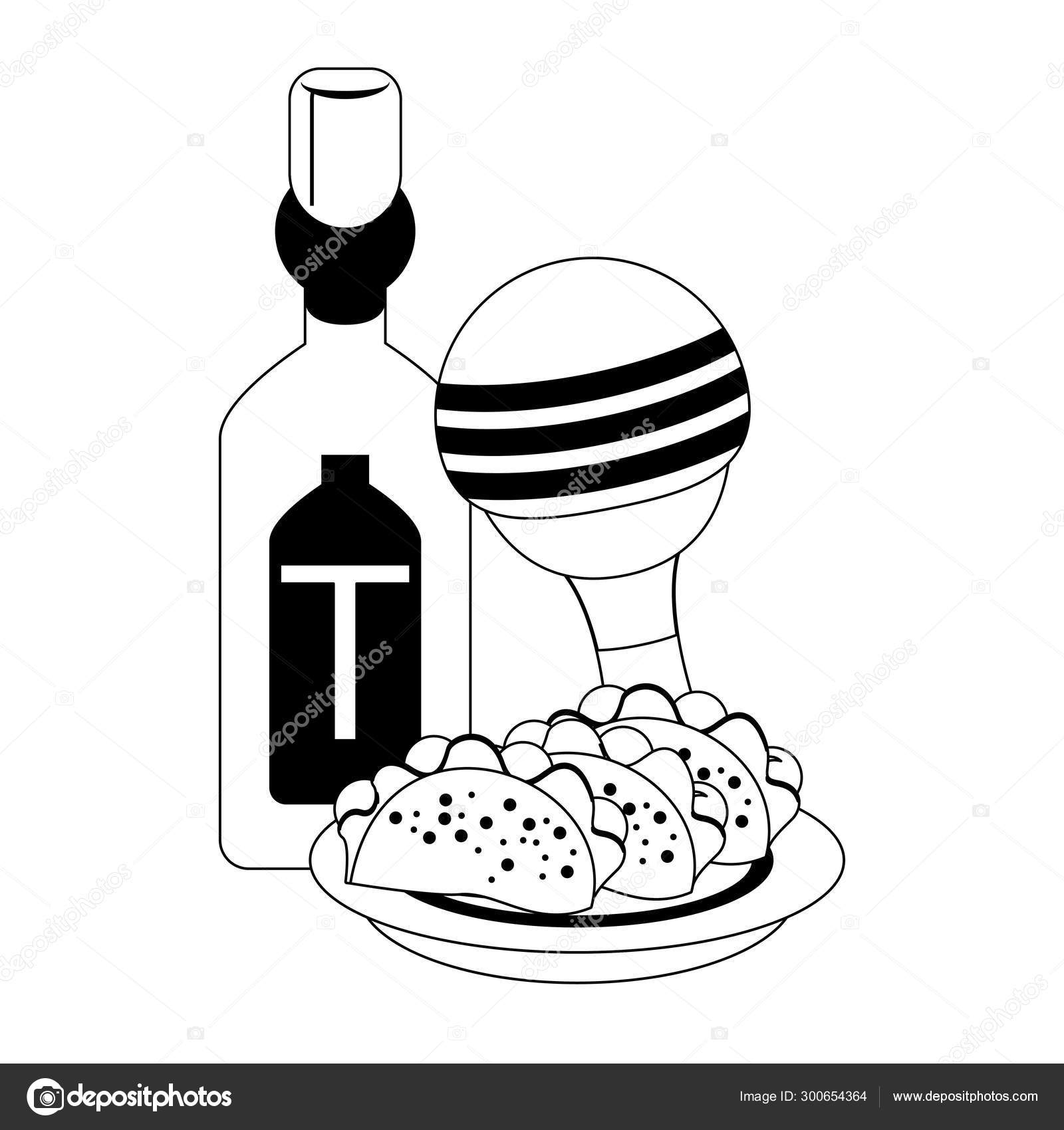 Cultura mexicana y alimentos dibujos animados en blanco y negro vector,  gráfico vectorial © jemastock imagen #300654364