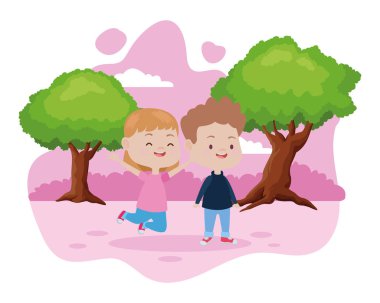 Sevimli mutlu çocuklar eğlenceli karikatürler sahip