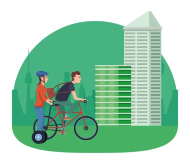 Bisiklet ve scooter kullanan gençler