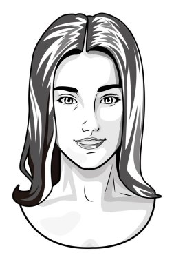 Pop art güzel kadın siyah beyaz gülümseyen yüz