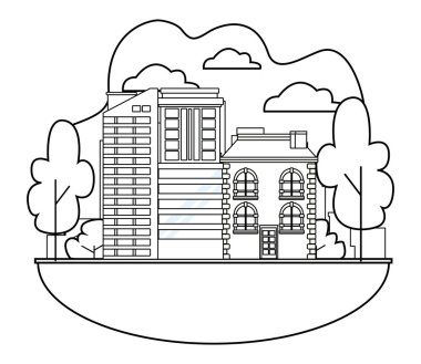 Kentsel binalar ve şehir mimarisi siyah beyaz