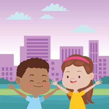 Sevimli mutlu çocuklar eğlenceli karikatürler sahip