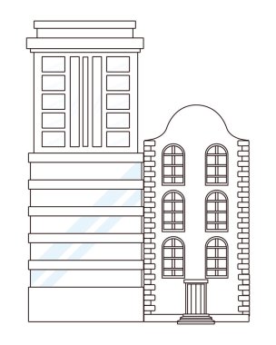 Kentsel binalar ve şehir mimarisi siyah beyaz