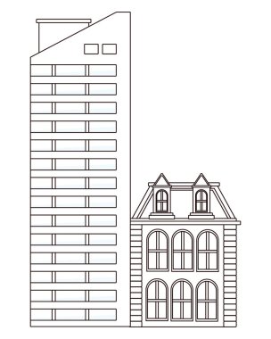 Kentsel binalar ve şehir mimarisi siyah beyaz