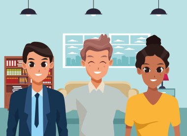 Mutlu aile ev karikatürler içinde gülümseyen