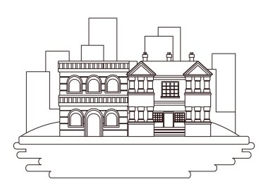 Kentsel binalar ve şehir mimarisi siyah beyaz