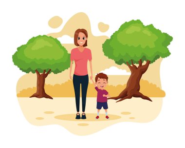 Çocuklu aile tek anne karikatür