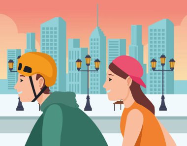 Çift kaykaylar ekstrem spor karikatür